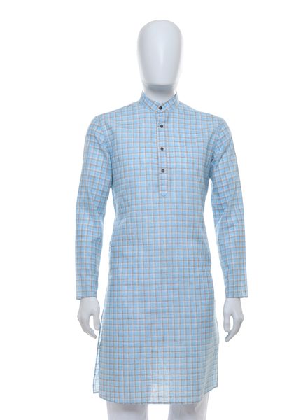 Kurta Pajama Cotton Casual Wear Regular Fit Stand Collar Full Sleeves Check Regular La Scoot Straight